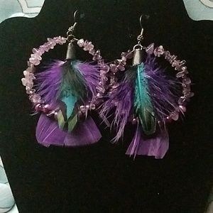 Amythis & fresh water pearl feather hoop earrings
